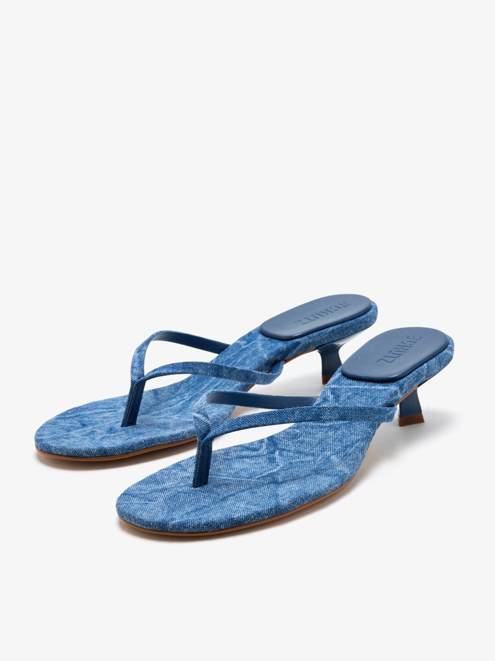 SCHUTZ Carolyn Denim Thong Sandals Kitten Heel Blue Size 9 NWOB